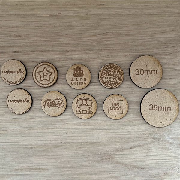 Pfandmarken aus Holz mit Logo- / Motivgravur – Bild 3